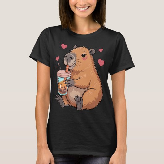 Schattigee Capybara Boba Tea Bubble T-shirt (Voorkant)