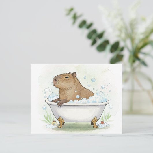 Schattigee Capybara Bubbles Bath Briefkaart (Staand voorkant)