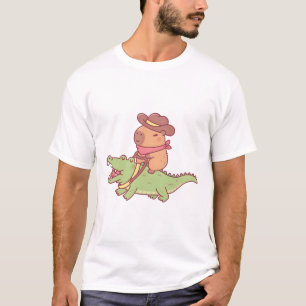 Schattigee Capybara Cowboy Rijden op een krokodil T-shirt