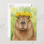 Schattigee Capybara Dandelion Krans Bloemen Briefk Briefkaart (Voorkant / Achterkant)