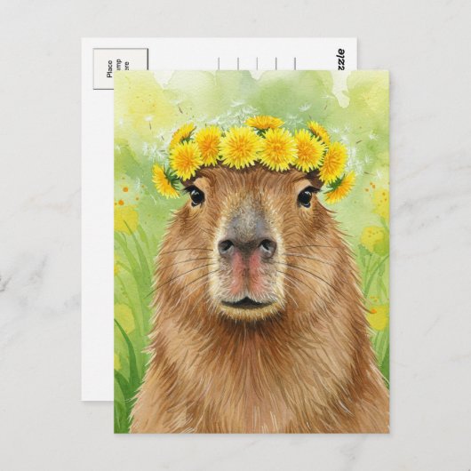 Schattigee Capybara Dandelion Krans Bloemen Briefk Briefkaart (Voorkant / Achterkant)