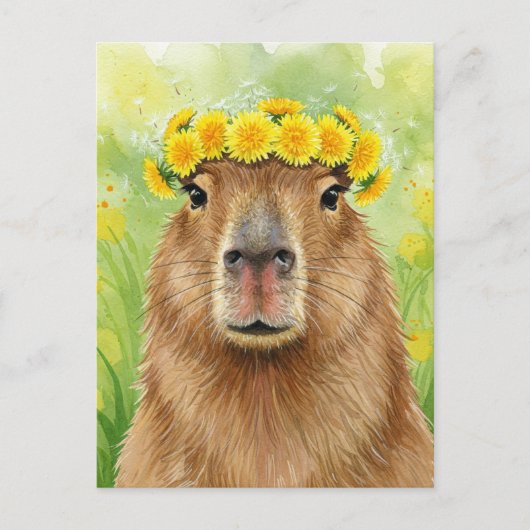 Schattigee Capybara Dandelion Krans Bloemen Briefk Briefkaart (Voorkant)