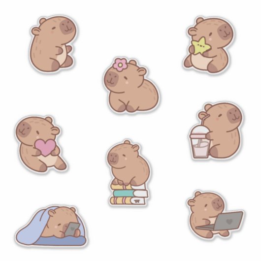 Schattigee Capybara Doodle Sticker Sheet (Voorkant)