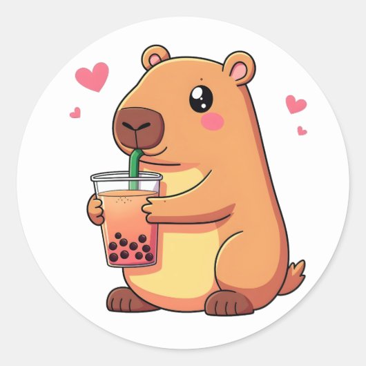Schattigee Capybara Drink Boba Bubble Tea Vrouwen  Ronde Sticker (Voorkant)