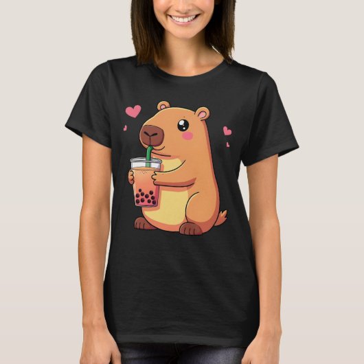 Schattigee Capybara Drink Boba Bubble Tea Vrouwen  T-shirt (Voorkant)