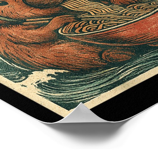 Schattigee Capybara en schildpad rugzak Ramen Kawa Poster (Hoek)