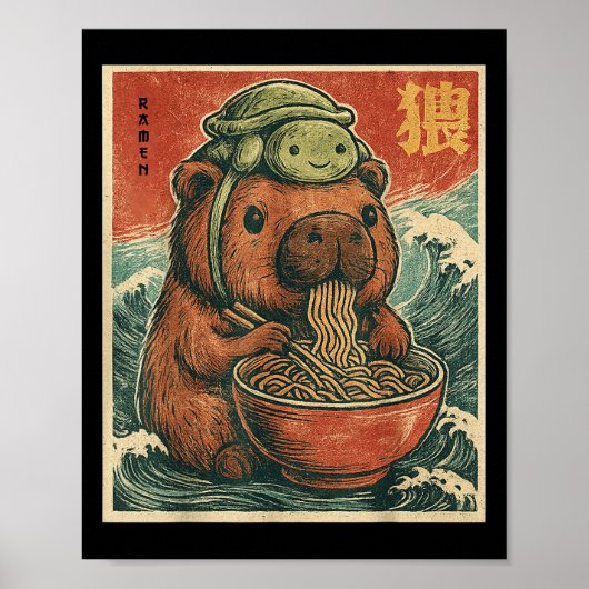 Schattigee Capybara en schildpad rugzak Ramen Kawa Poster (Voorkant)