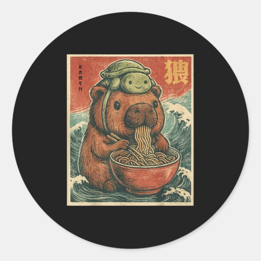 Schattigee Capybara en schildpad rugzak Ramen Kawa Ronde Sticker (Voorkant)