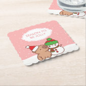 Schattigee Capybara en Snowman seizoen om vrolijk Kartonnen Onderzetters (Gebogen)