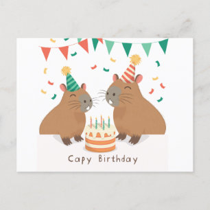 Schattigee capybara familie vieren verjaardag briefkaart