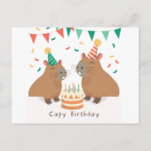Schattigee capybara familie vieren verjaardag briefkaart (Voorkant)