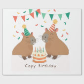 Schattigee capybara familie vieren verjaardag cadeaupapier (Vlak)