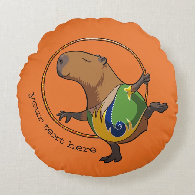 Schattigee Capybara Gymnast Hoop Cartoon met bijsc Rond Kussen (Voorkant)