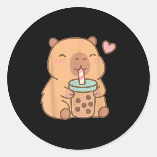 Schattigee Capybara Kawaii Anime Drink Bubble Tea  Ronde Sticker (Voorkant)