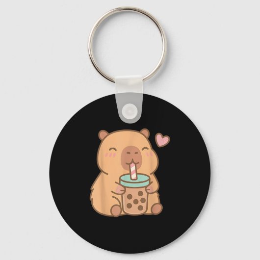 Schattigee Capybara Kawaii Anime Drink Bubble Tea Sleutelhanger (Voorkant)
