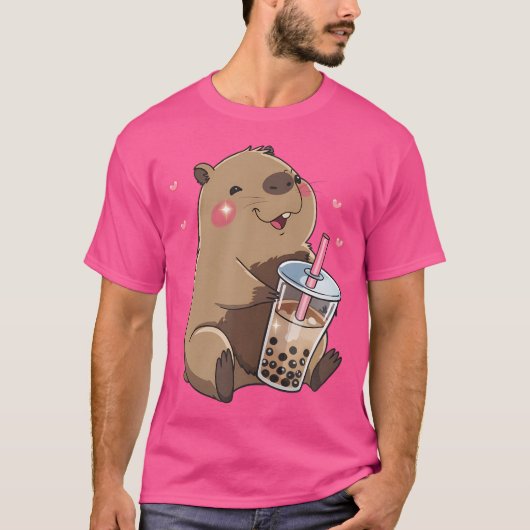 Schattigee Capybara Kawaii Anime Drink Bubble Tea T-shirt (Voorkant)
