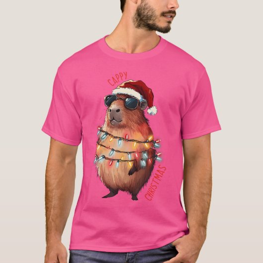 Schattigee Capybara kerstverlichting met zonnebril T-shirt (Voorkant)