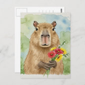 Schattigee Capybara met bloemen Briefkaart (Voorkant / Achterkant)