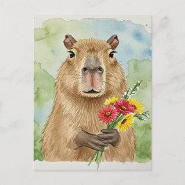 Schattigee Capybara met bloemen Briefkaart