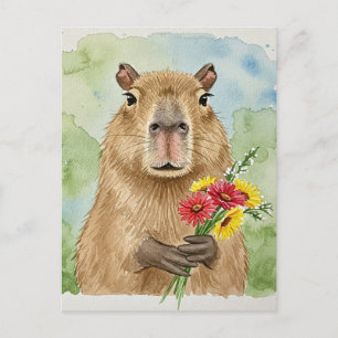 Schattigee Capybara met bloemen Briefkaart