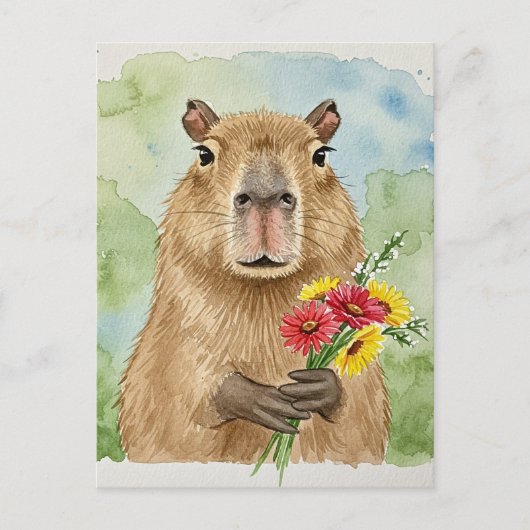 Schattigee Capybara met bloemen Briefkaart (Voorkant)