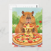 Schattigee Capybara met Pizza Briefkaart (Voorkant / Achterkant)