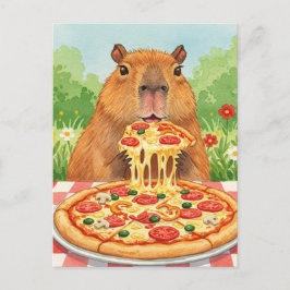 Schattigee Capybara met Pizza Briefkaart