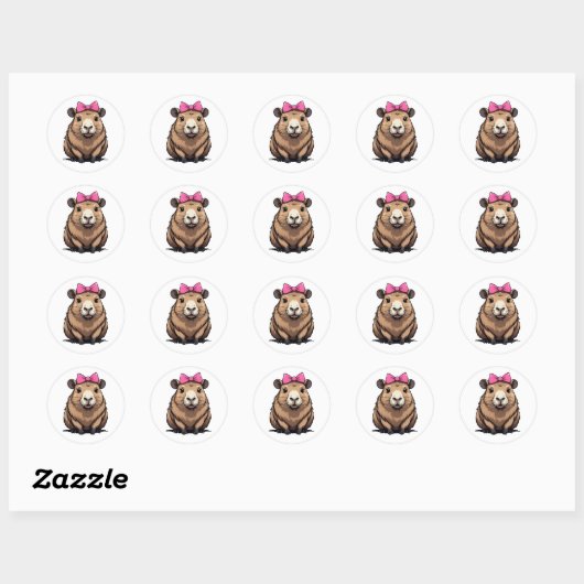 Schattigee Capybara met roze lint boog vrouwen mei Ronde Sticker (Vel)