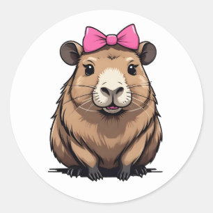 Schattigee Capybara met roze lint boog vrouwen mei Ronde Sticker