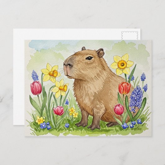Schattigee Capybara met Spring Flowers Briefkaart (Voorkant / Achterkant)