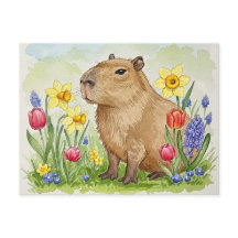 Schattigee Capybara met Spring Flowers Briefkaart