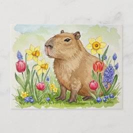 Schattigee Capybara met Spring Flowers Briefkaart