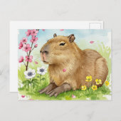 Schattigee Capybara met Spring Flowers Briefkaart (Voorkant / Achterkant)