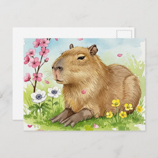 Schattigee Capybara met Spring Flowers Briefkaart (Voorkant / Achterkant)