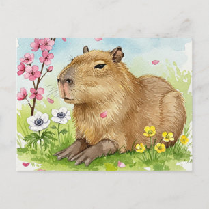 Schattigee Capybara met Spring Flowers Briefkaart