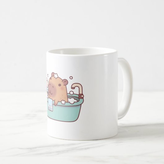 Schattigee capybara nemen een bad in bad koffiemok (Voorkant rechts)