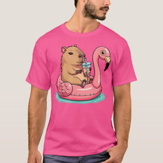 Schattigee Capybara op Flamingo Zwembad Float Drin T-shirt