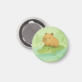 Schattigee Capybara op groene krokodil cadeau voor Magneet (Voorkant / Achterkant)