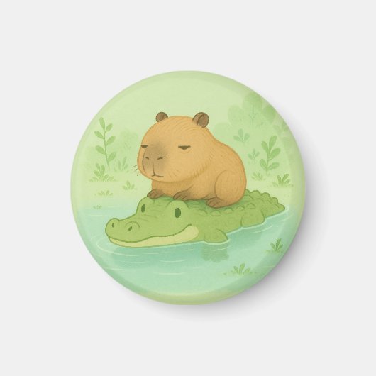 Schattigee Capybara op groene krokodil cadeau voor Magneet (Voorkant)