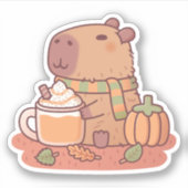 Schattigee Capybara Pumpkin Spice Latte Herfstseiz Sticker (Voorkant)