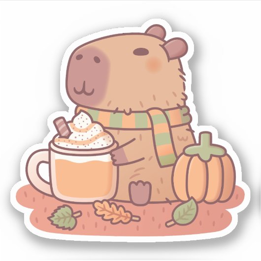 Schattigee Capybara Pumpkin Spice Latte Herfstseiz Sticker (Voorkant)