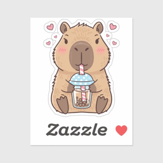 Schattigee Capybara Sipping Boba Tea Sticker (Vel)