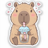 Schattigee Capybara Sipping Boba Tea Sticker (Voorkant)