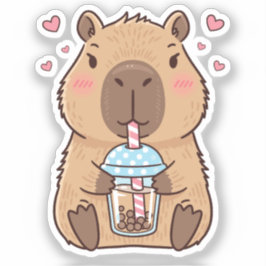 Schattigee Capybara Sipping Boba Tea Sticker
