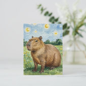Schattigee Capybara Sterrennacht van Gogh Briefkaa Briefkaart (Staand voorkant)