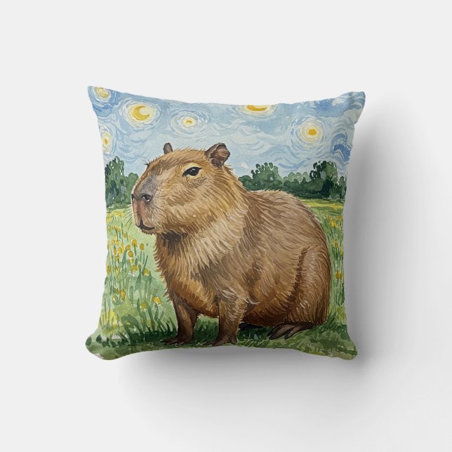Schattigee Capybara Sterrennacht Vincent van Gogh  Kussen (Voorkant)
