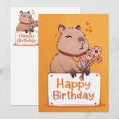 Schattigee Capybara Verjaardag Kaart | Schattige d (Voorkant / Achterkant)