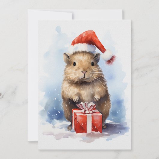 Schattigee Capybara Winter Kerstmis Waterverf Kaart (Voorkant)
