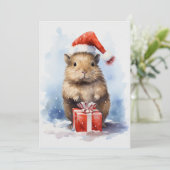 Schattigee Capybara Winter Kerstmis Waterverf Kaart (Staand voorkant)