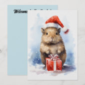 Schattigee Capybara Winter Kerstmis Waterverf Kaart (Voorkant / Achterkant)